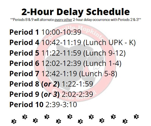 2Hour Delay Bell Schedule ParishvilleHopkinton Central School District